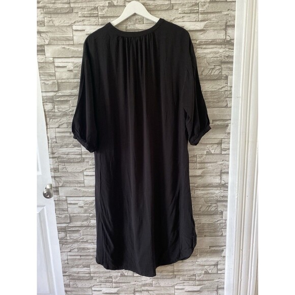 Ann Taylor LOFT Solid Loose Oversized T-Shirt Button Shirt Midi Dress Black - Picture 2 of 13